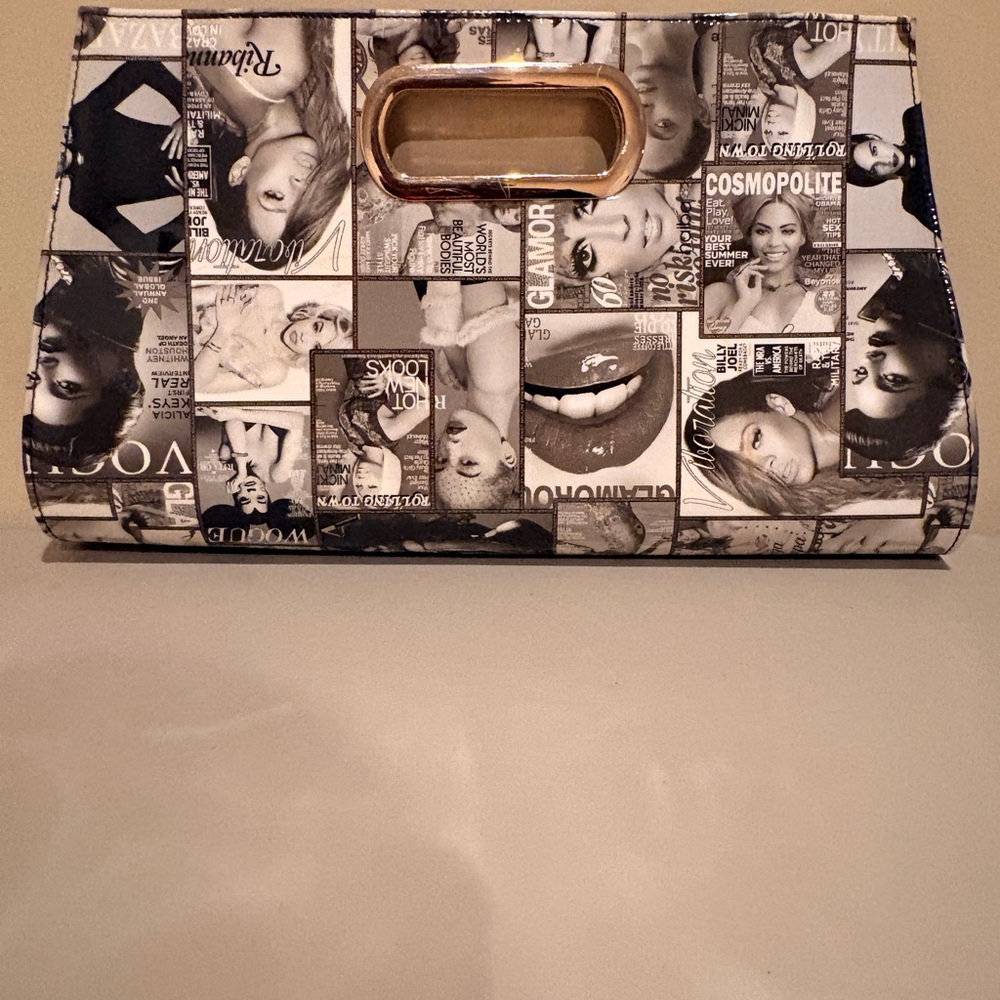 Chic Magazine Print Black and White Clutch